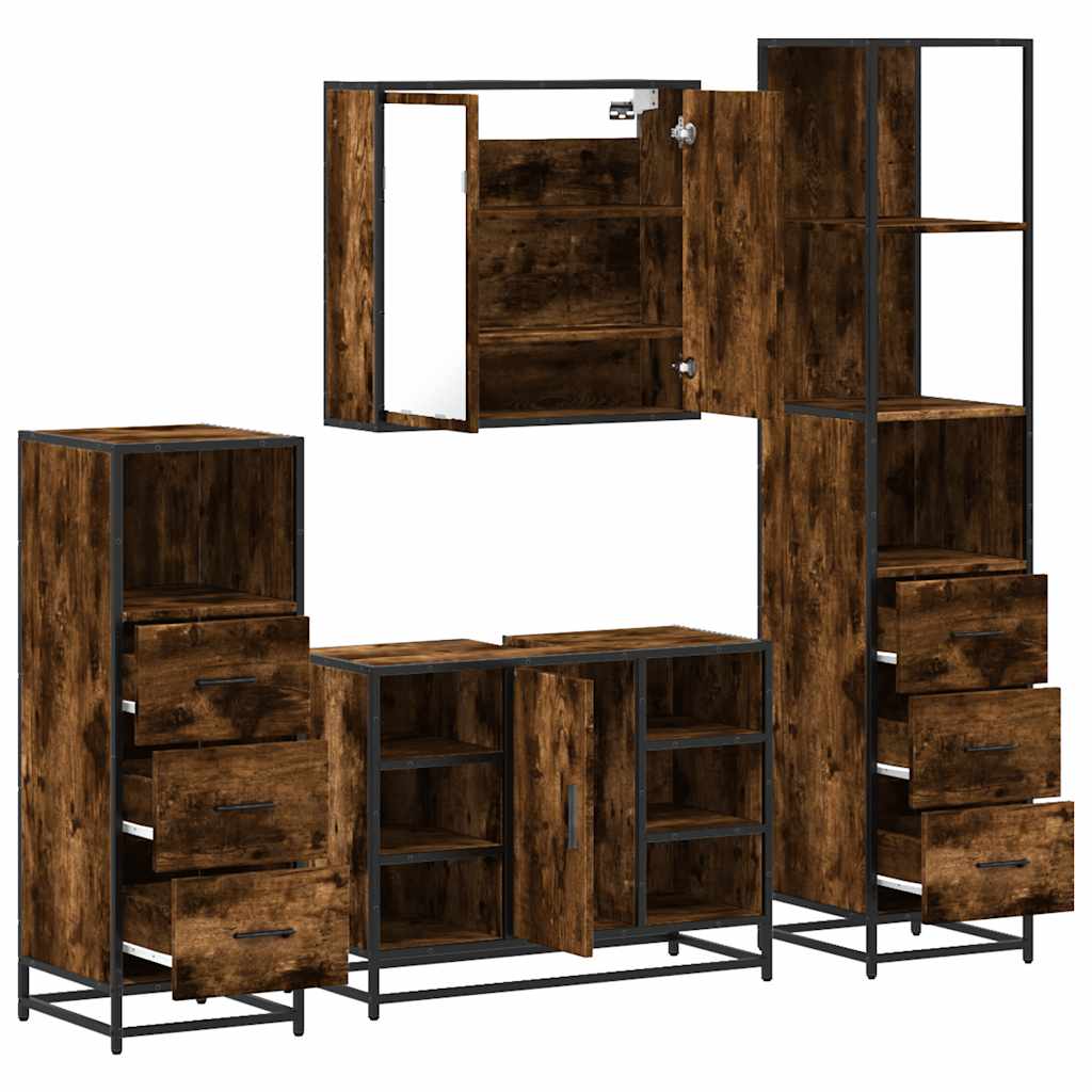 4-delige Badkamermeubelset bewerkt hout gerookt eikenkleurig is nu te koop bij PeponiXL, paradijselijk wonen!