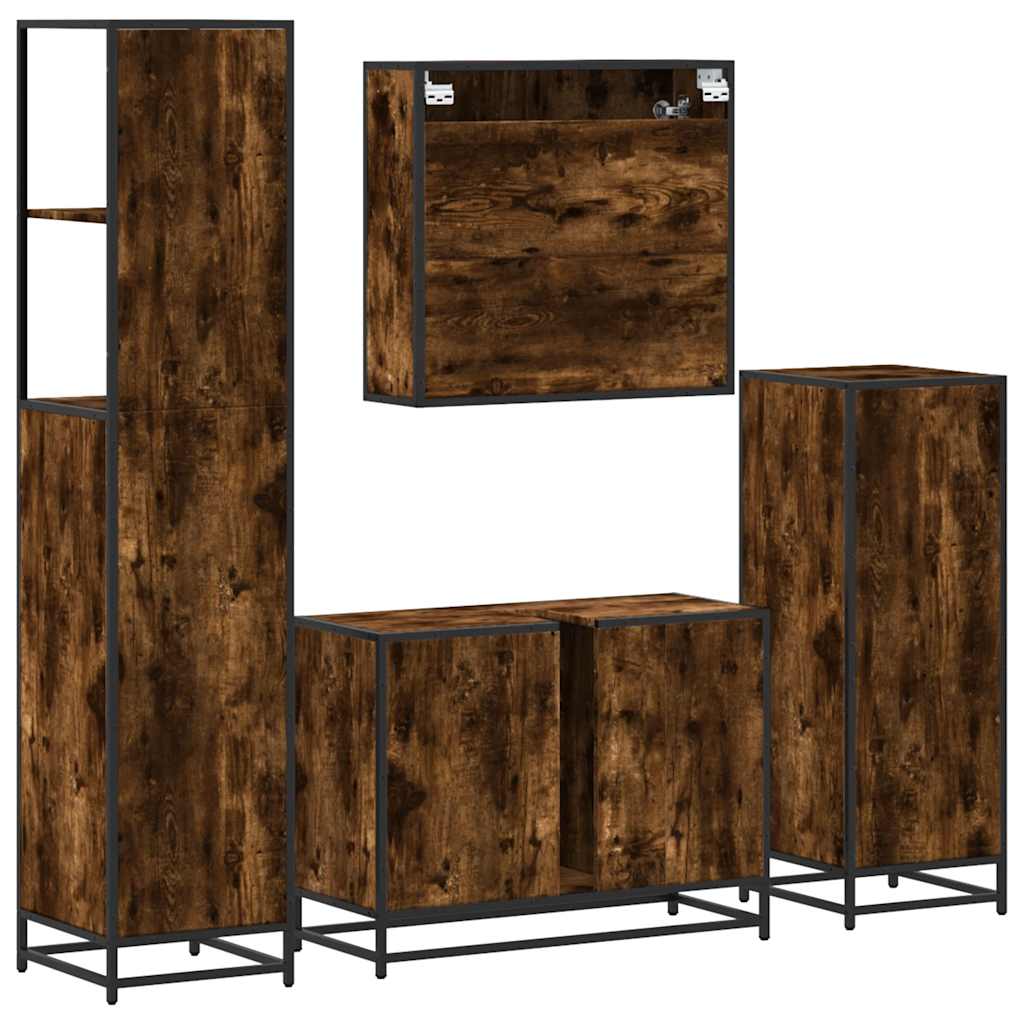 4-delige Badkamermeubelset bewerkt hout gerookt eikenkleurig is nu te koop bij PeponiXL, paradijselijk wonen!