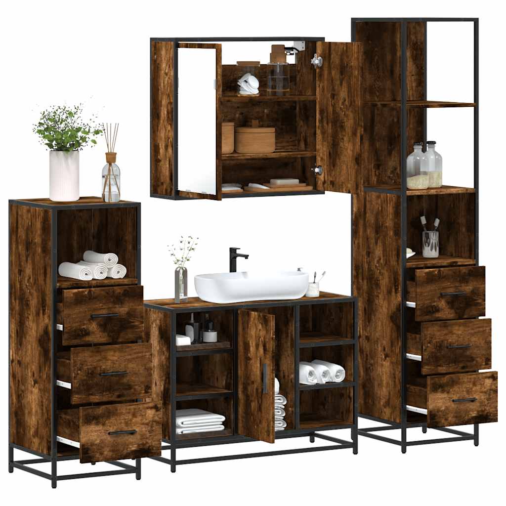 4-delige Badkamermeubelset bewerkt hout gerookt eikenkleurig is nu te koop bij PeponiXL, paradijselijk wonen!