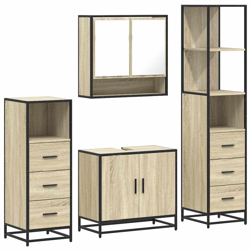 4-delige Badkamermeubelset bewerkt hout sonoma eikenkleurig is nu te koop bij PeponiXL, paradijselijk wonen!