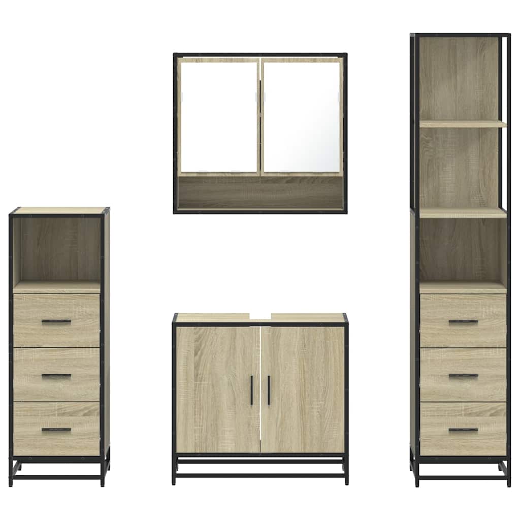 4-delige Badkamermeubelset bewerkt hout sonoma eikenkleurig is nu te koop bij PeponiXL, paradijselijk wonen!