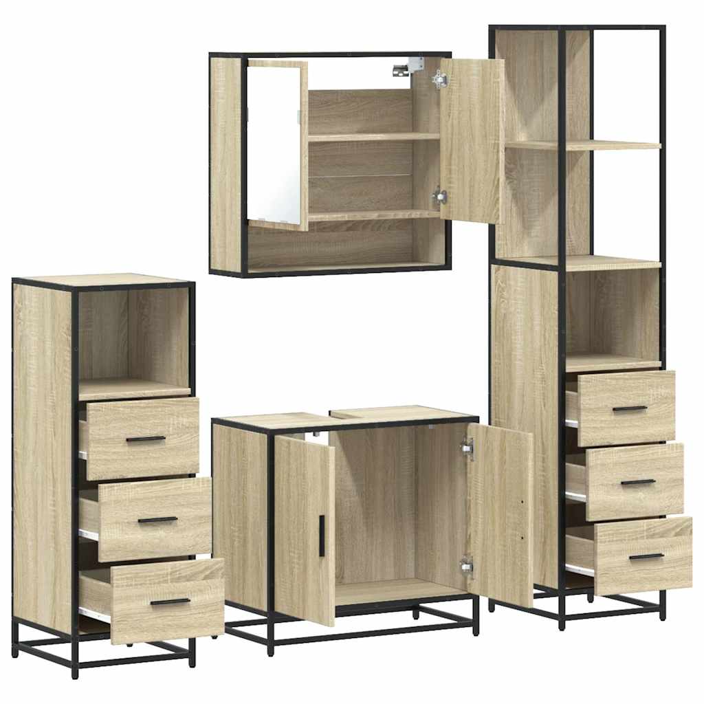 4-delige Badkamermeubelset bewerkt hout sonoma eikenkleurig is nu te koop bij PeponiXL, paradijselijk wonen!