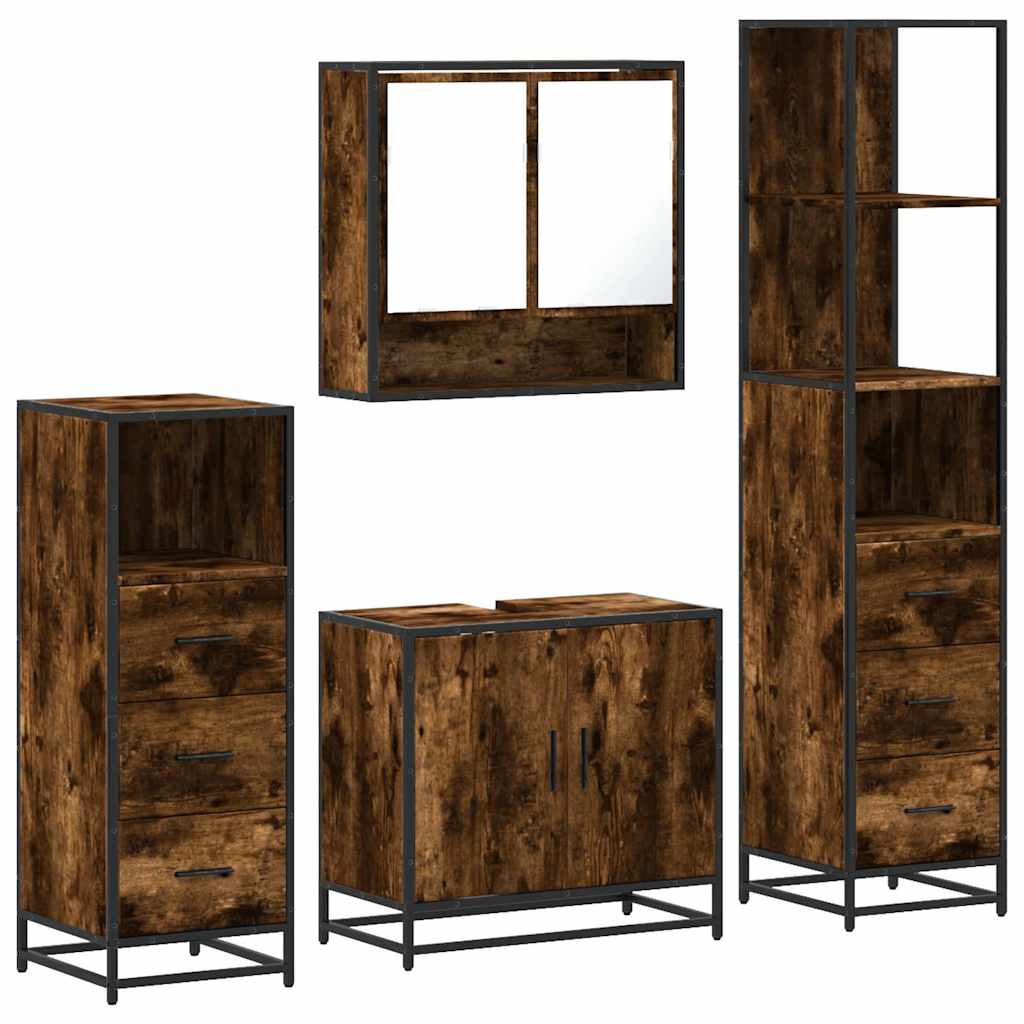 4-delige Badkamermeubelset bewerkt hout gerookt eikenkleurig is nu te koop bij PeponiXL, paradijselijk wonen!