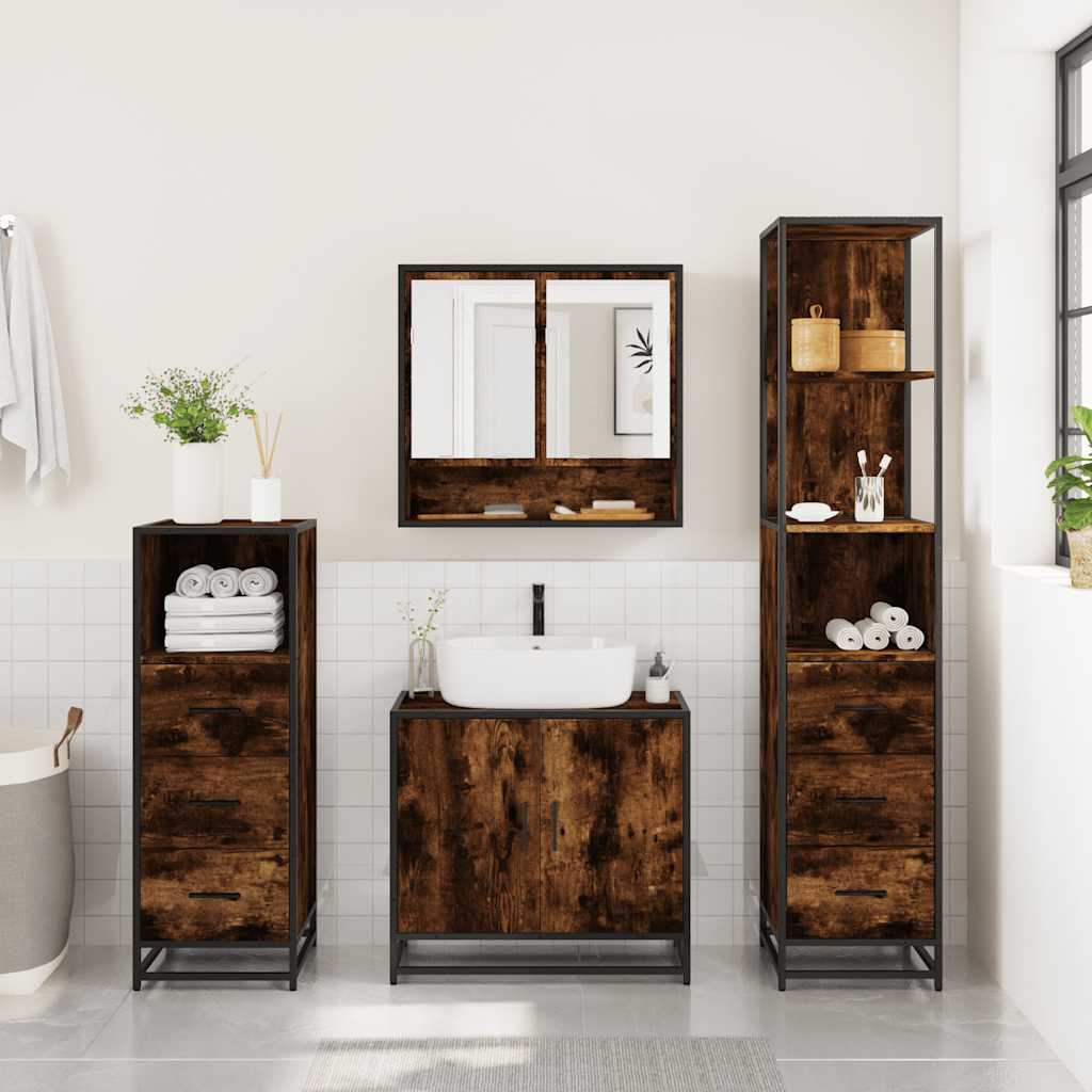 4-delige Badkamermeubelset bewerkt hout gerookt eikenkleurig is nu te koop bij PeponiXL, paradijselijk wonen!