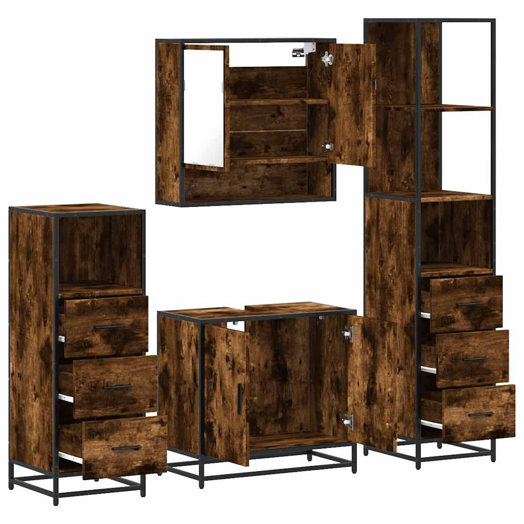 4-delige Badkamermeubelset bewerkt hout gerookt eikenkleurig is nu te koop bij PeponiXL, paradijselijk wonen!