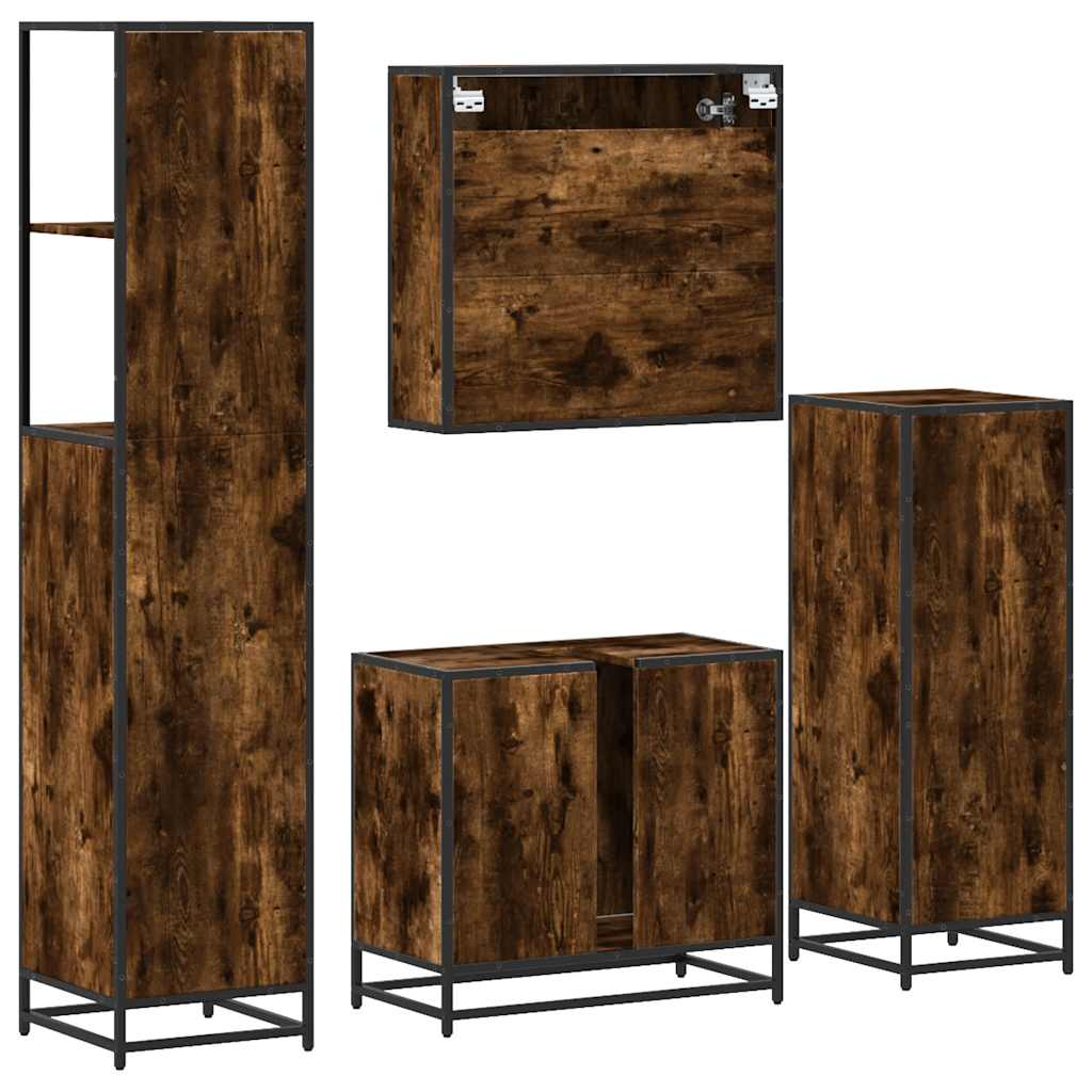 4-delige Badkamermeubelset bewerkt hout gerookt eikenkleurig is nu te koop bij PeponiXL, paradijselijk wonen!