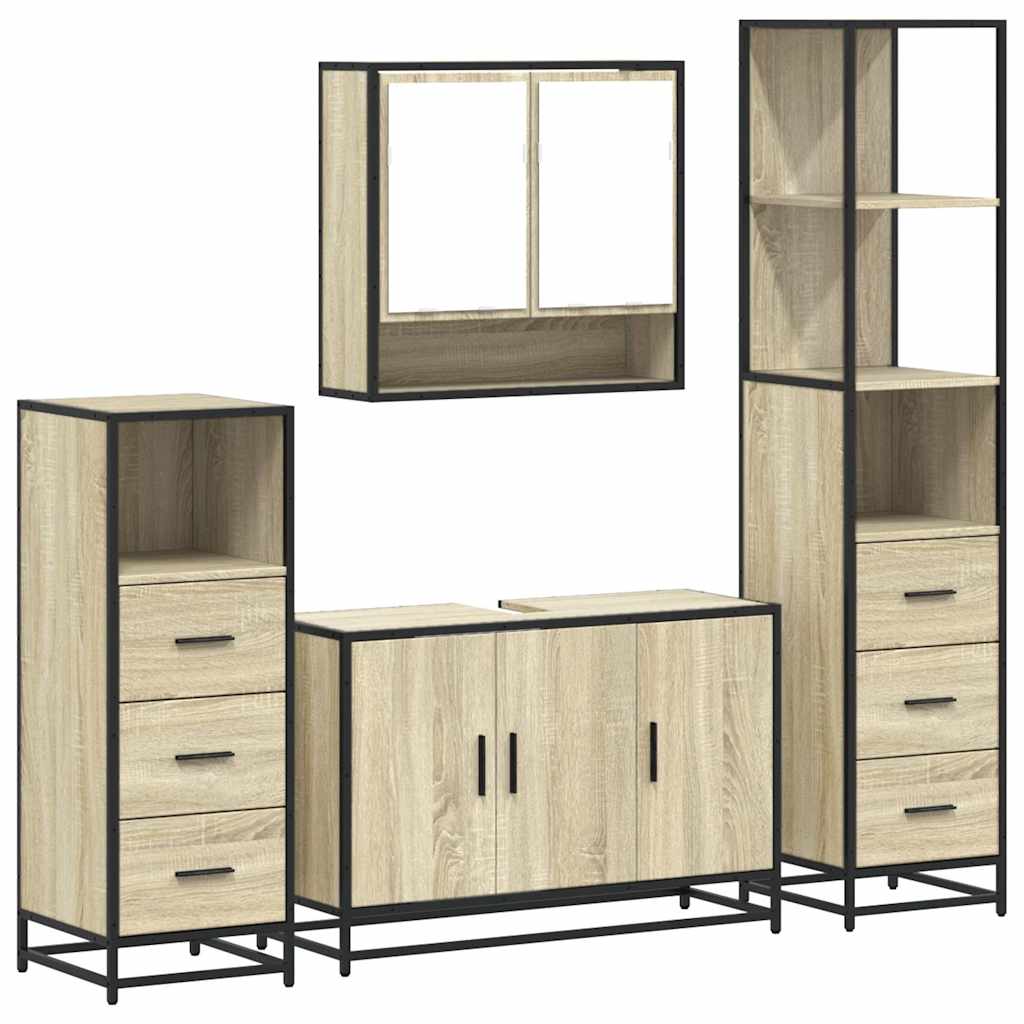 4-delige Badkamermeubelset bewerkt hout sonoma eikenkleurig is nu te koop bij PeponiXL, paradijselijk wonen!