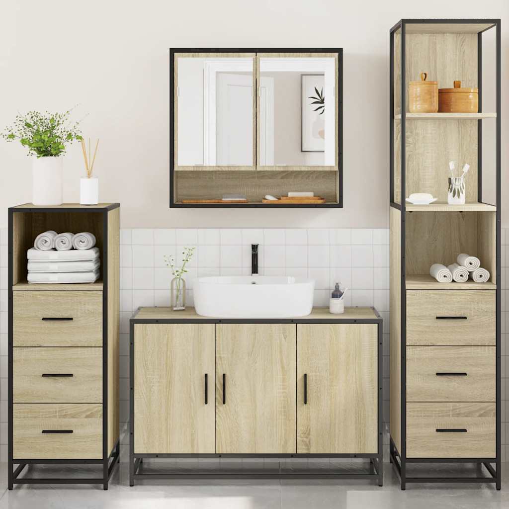 4-delige Badkamermeubelset bewerkt hout sonoma eikenkleurig is nu te koop bij PeponiXL, paradijselijk wonen!