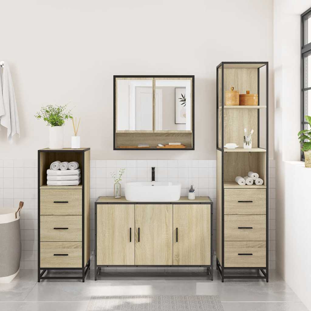 4-delige Badkamermeubelset bewerkt hout sonoma eikenkleurig is nu te koop bij PeponiXL, paradijselijk wonen!