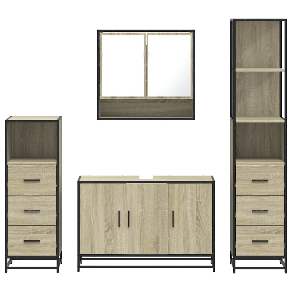4-delige Badkamermeubelset bewerkt hout sonoma eikenkleurig is nu te koop bij PeponiXL, paradijselijk wonen!