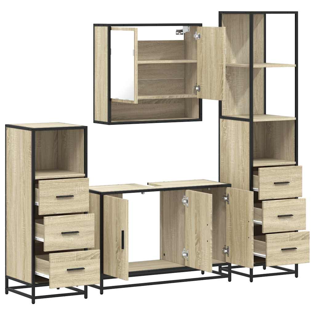 4-delige Badkamermeubelset bewerkt hout sonoma eikenkleurig is nu te koop bij PeponiXL, paradijselijk wonen!