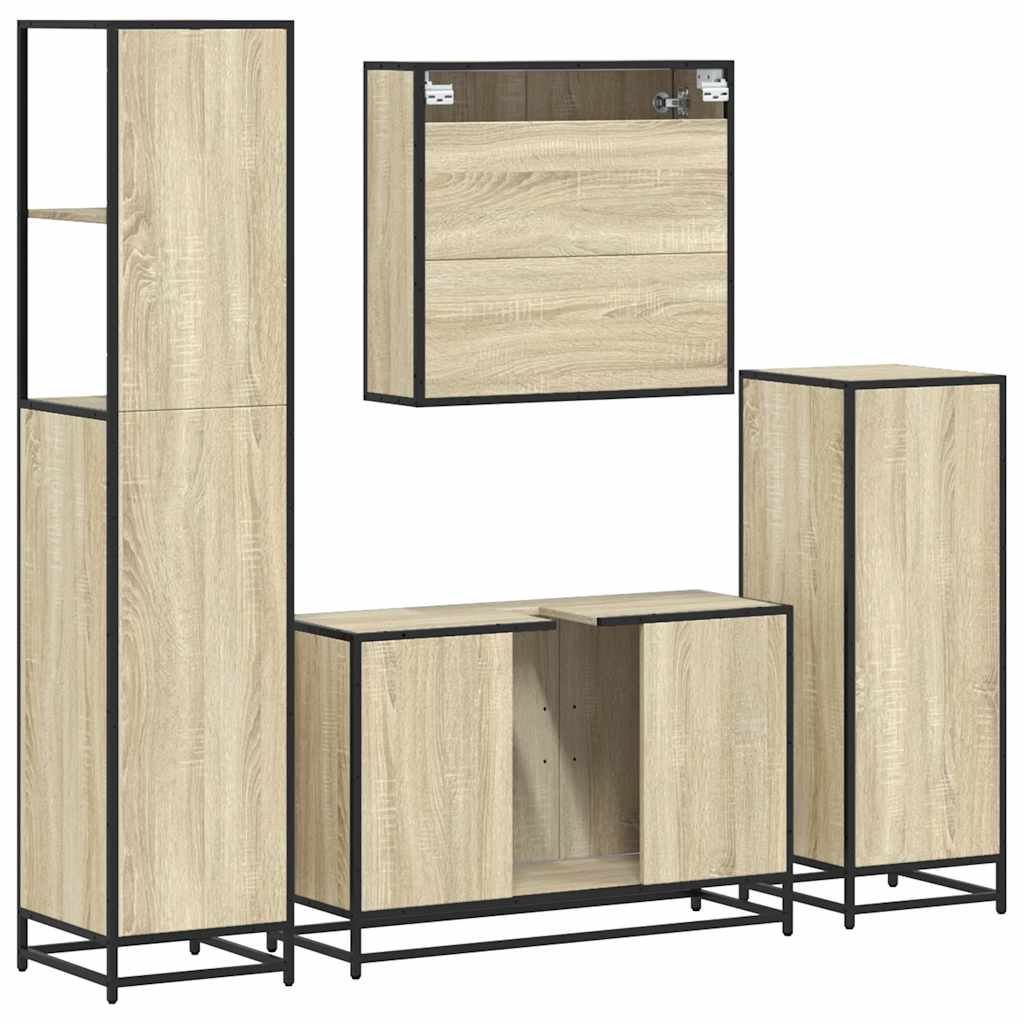 4-delige Badkamermeubelset bewerkt hout sonoma eikenkleurig is nu te koop bij PeponiXL, paradijselijk wonen!