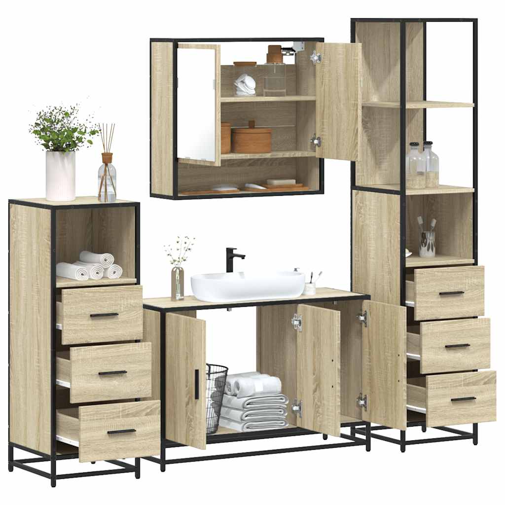 4-delige Badkamermeubelset bewerkt hout sonoma eikenkleurig is nu te koop bij PeponiXL, paradijselijk wonen!
