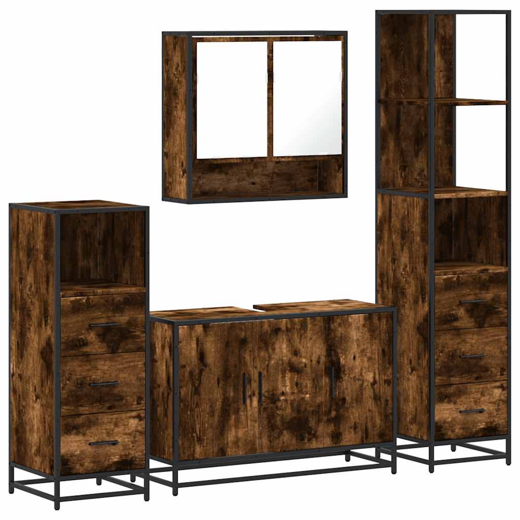 4-delige Badkamermeubelset bewerkt hout gerookt eikenkleurig is nu te koop bij PeponiXL, paradijselijk wonen!