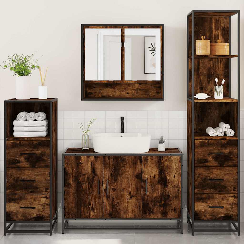 4-delige Badkamermeubelset bewerkt hout gerookt eikenkleurig is nu te koop bij PeponiXL, paradijselijk wonen!