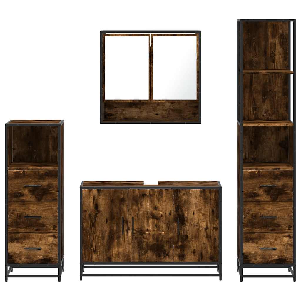4-delige Badkamermeubelset bewerkt hout gerookt eikenkleurig is nu te koop bij PeponiXL, paradijselijk wonen!