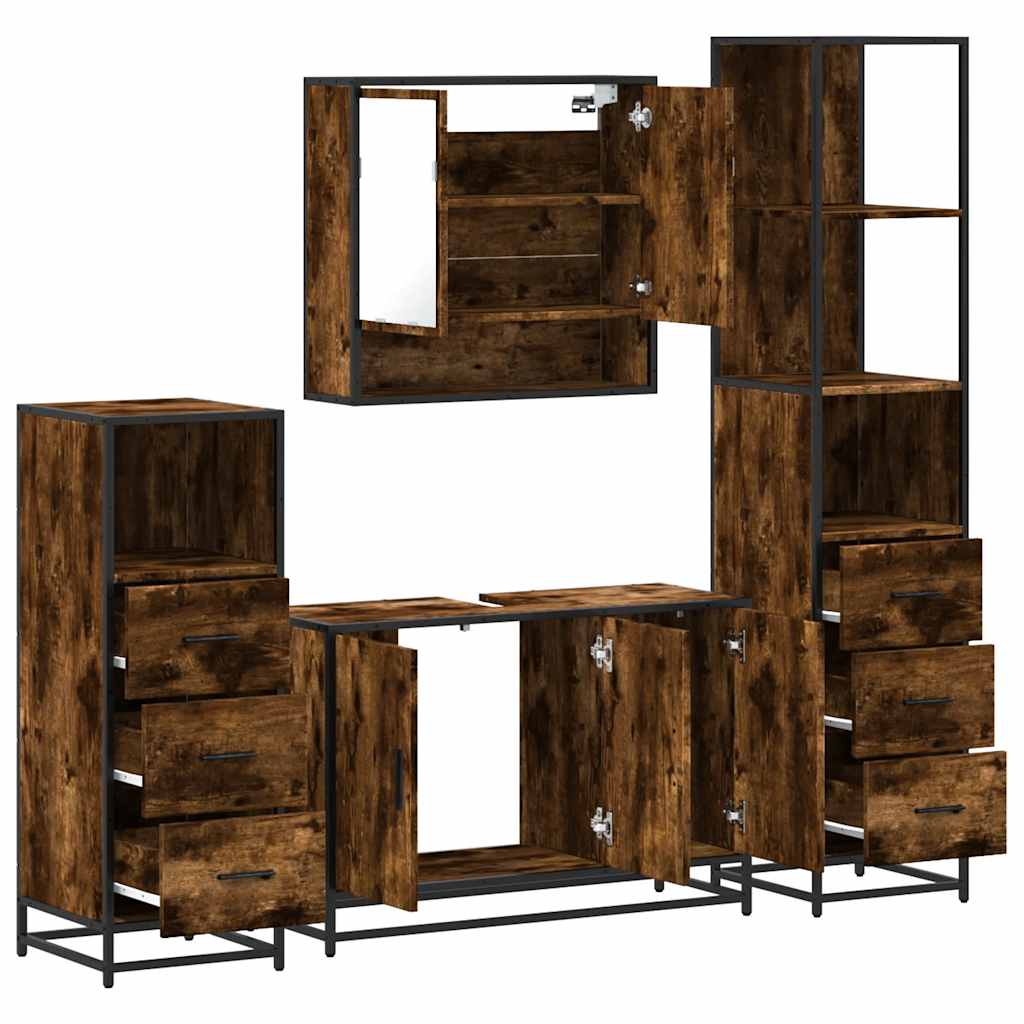 4-delige Badkamermeubelset bewerkt hout gerookt eikenkleurig is nu te koop bij PeponiXL, paradijselijk wonen!