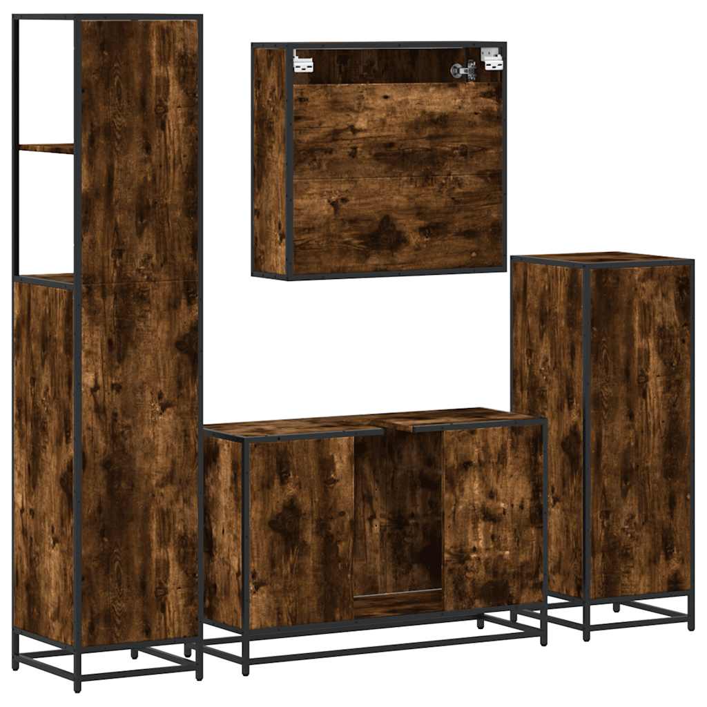 4-delige Badkamermeubelset bewerkt hout gerookt eikenkleurig is nu te koop bij PeponiXL, paradijselijk wonen!