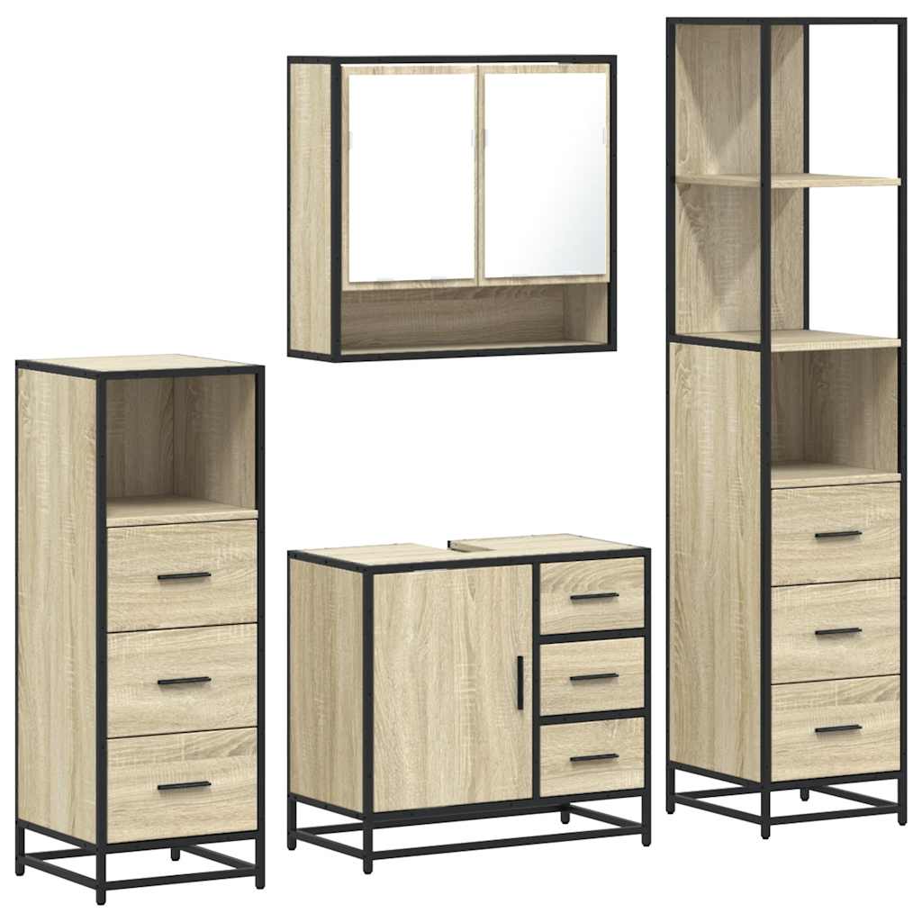 4-delige Badkamermeubelset bewerkt hout sonoma eikenkleurig is nu te koop bij PeponiXL, paradijselijk wonen!