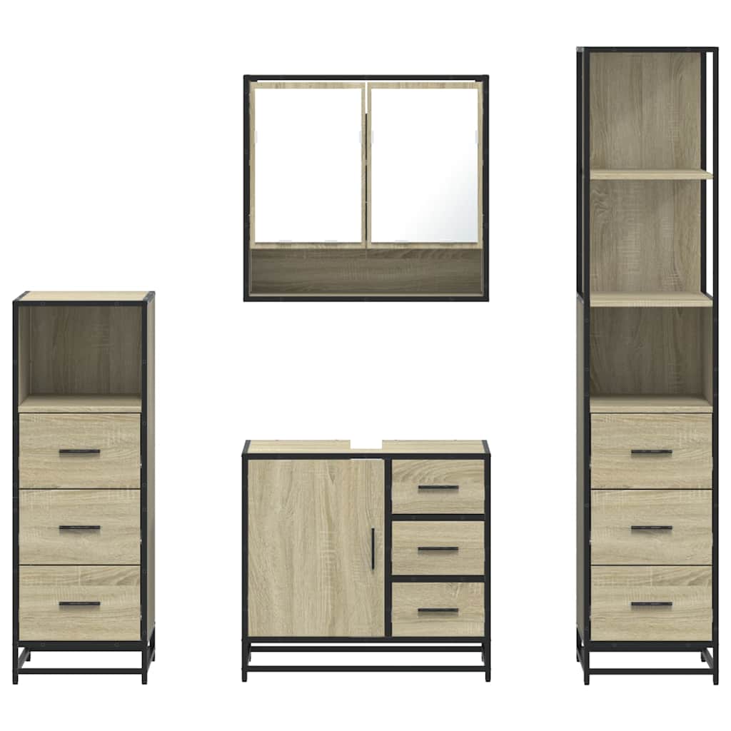 4-delige Badkamermeubelset bewerkt hout sonoma eikenkleurig is nu te koop bij PeponiXL, paradijselijk wonen!