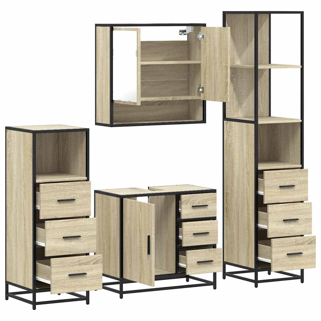 4-delige Badkamermeubelset bewerkt hout sonoma eikenkleurig is nu te koop bij PeponiXL, paradijselijk wonen!