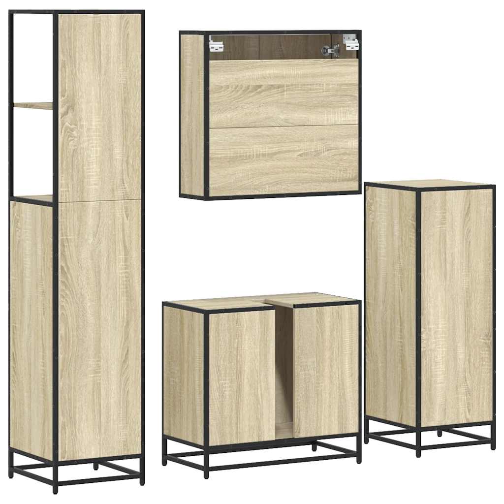 4-delige Badkamermeubelset bewerkt hout sonoma eikenkleurig is nu te koop bij PeponiXL, paradijselijk wonen!