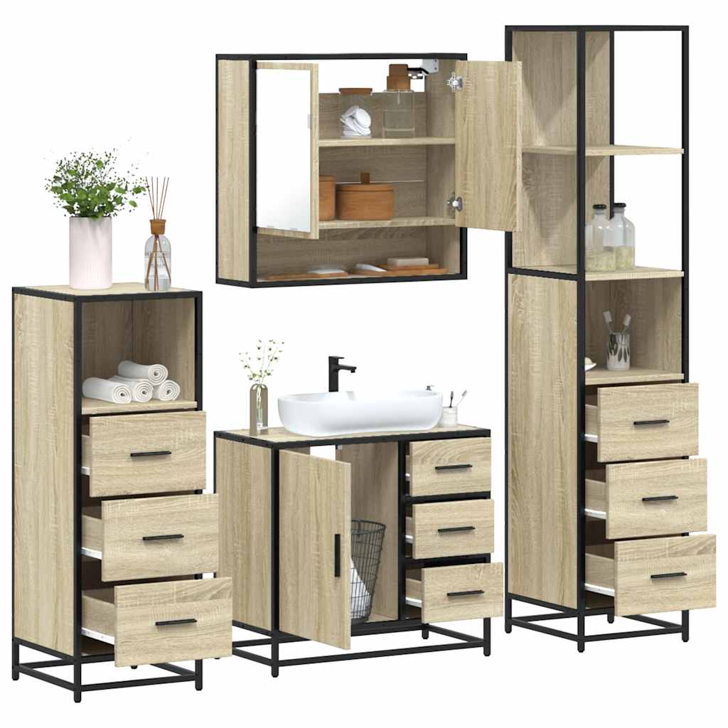 4-delige Badkamermeubelset bewerkt hout sonoma eikenkleurig is nu te koop bij PeponiXL, paradijselijk wonen!