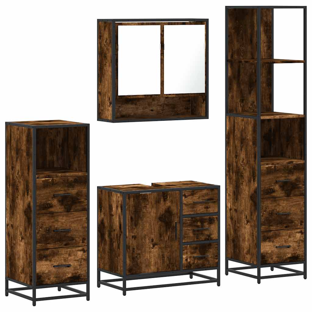 4-delige Badkamermeubelset bewerkt hout gerookt eikenkleurig is nu te koop bij PeponiXL, paradijselijk wonen!
