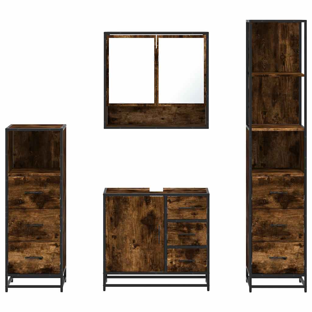 4-delige Badkamermeubelset bewerkt hout gerookt eikenkleurig is nu te koop bij PeponiXL, paradijselijk wonen!