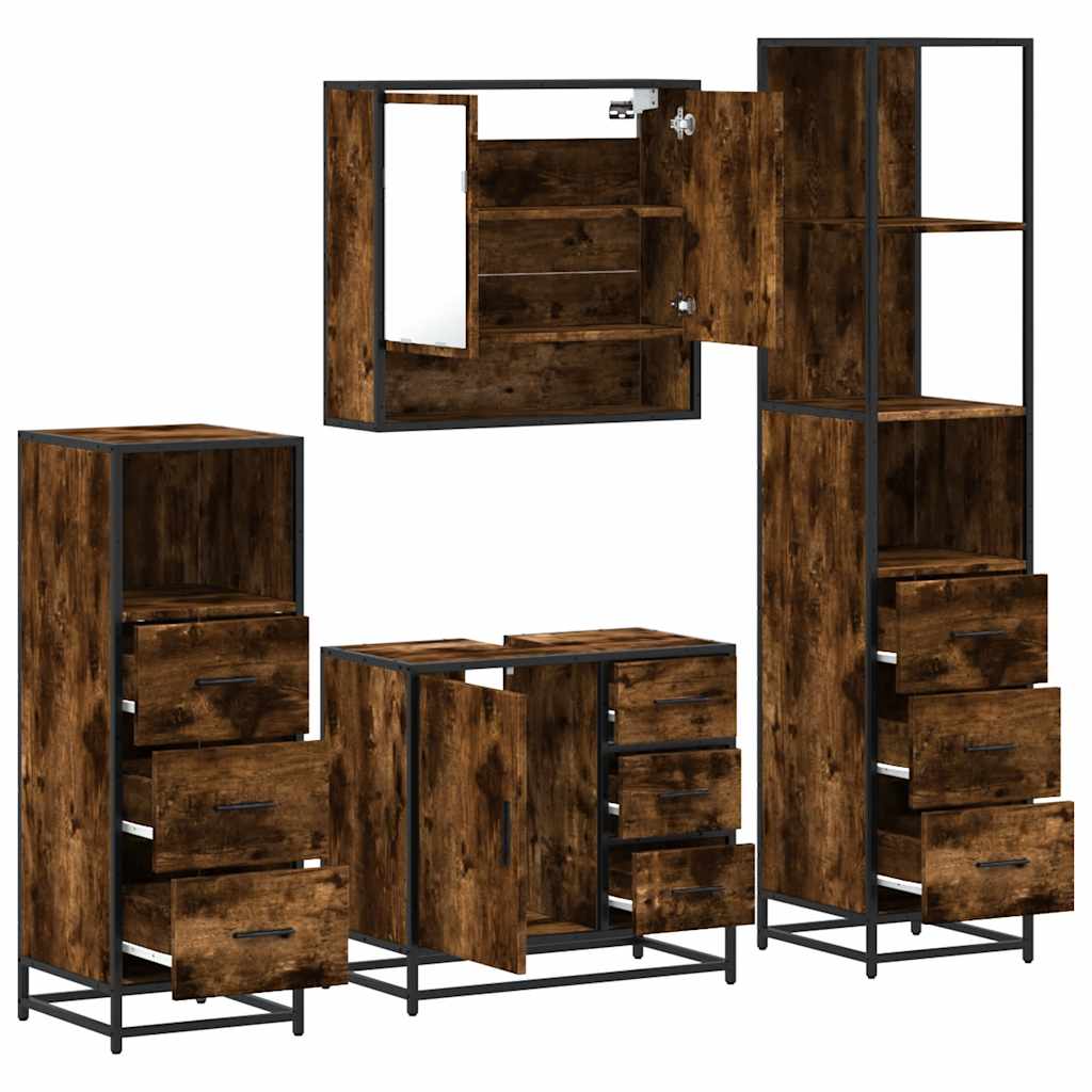 4-delige Badkamermeubelset bewerkt hout gerookt eikenkleurig is nu te koop bij PeponiXL, paradijselijk wonen!