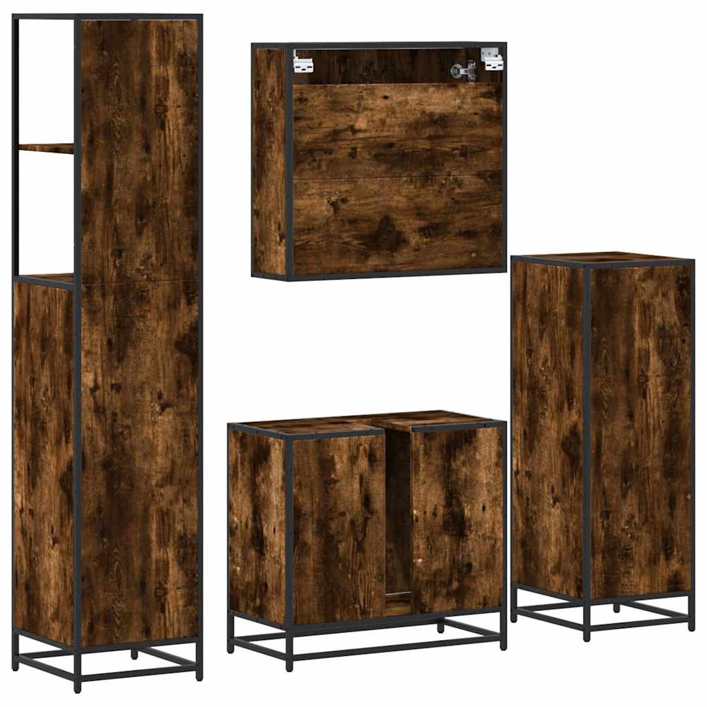 4-delige Badkamermeubelset bewerkt hout gerookt eikenkleurig is nu te koop bij PeponiXL, paradijselijk wonen!