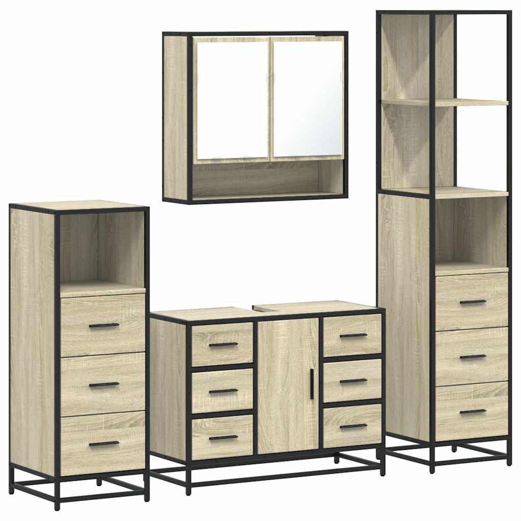 4-delige Badkamermeubelset bewerkt hout sonoma eikenkleurig is nu te koop bij PeponiXL, paradijselijk wonen!