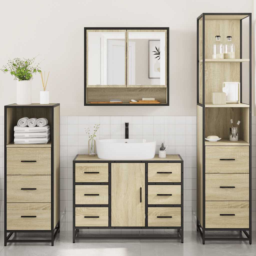 4-delige Badkamermeubelset bewerkt hout sonoma eikenkleurig is nu te koop bij PeponiXL, paradijselijk wonen!