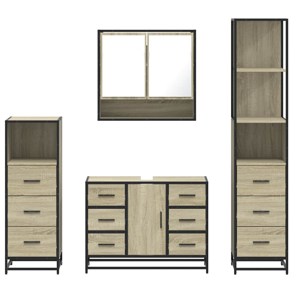 4-delige Badkamermeubelset bewerkt hout sonoma eikenkleurig is nu te koop bij PeponiXL, paradijselijk wonen!