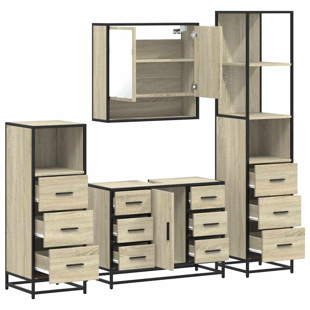 4-delige Badkamermeubelset bewerkt hout sonoma eikenkleurig is nu te koop bij PeponiXL, paradijselijk wonen!