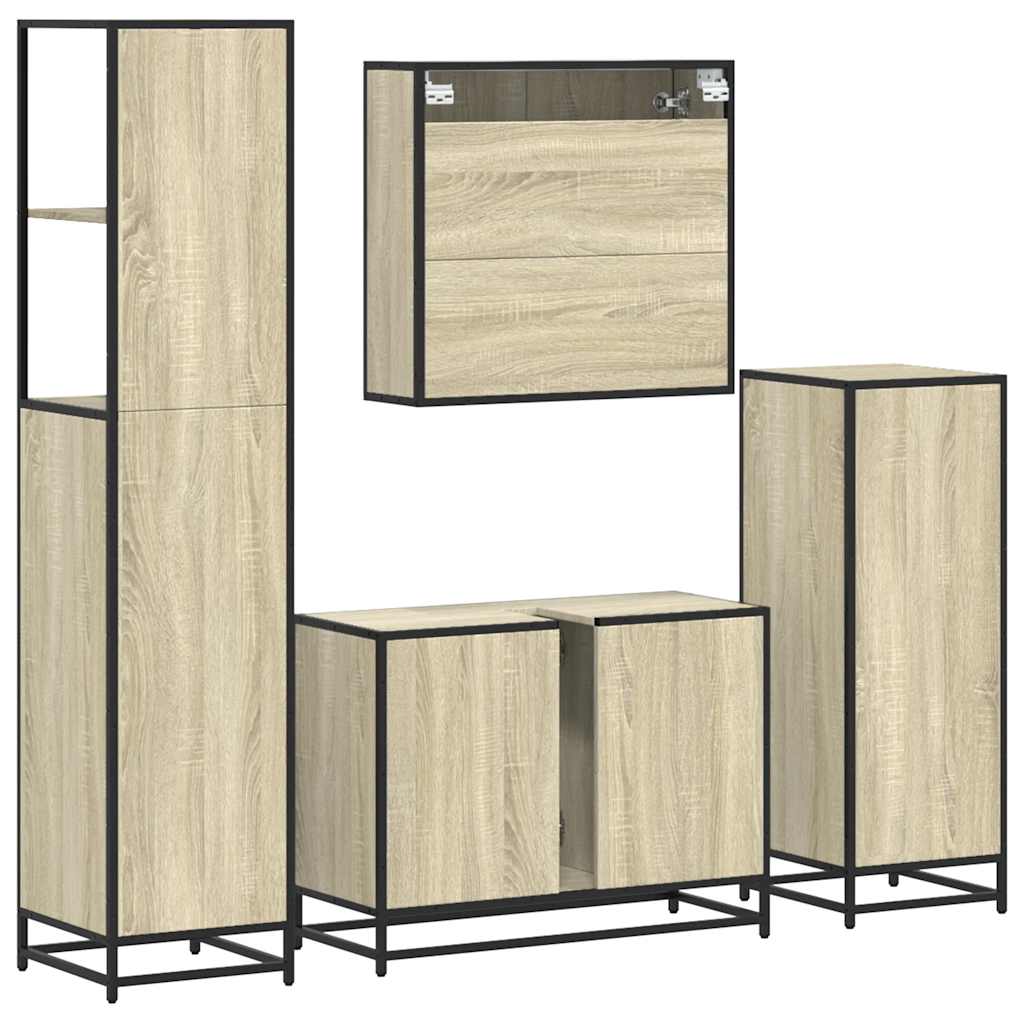 4-delige Badkamermeubelset bewerkt hout sonoma eikenkleurig is nu te koop bij PeponiXL, paradijselijk wonen!