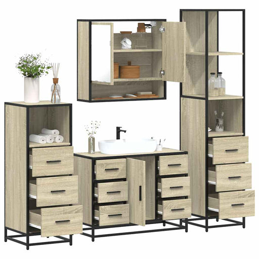 4-delige Badkamermeubelset bewerkt hout sonoma eikenkleurig is nu te koop bij PeponiXL, paradijselijk wonen!