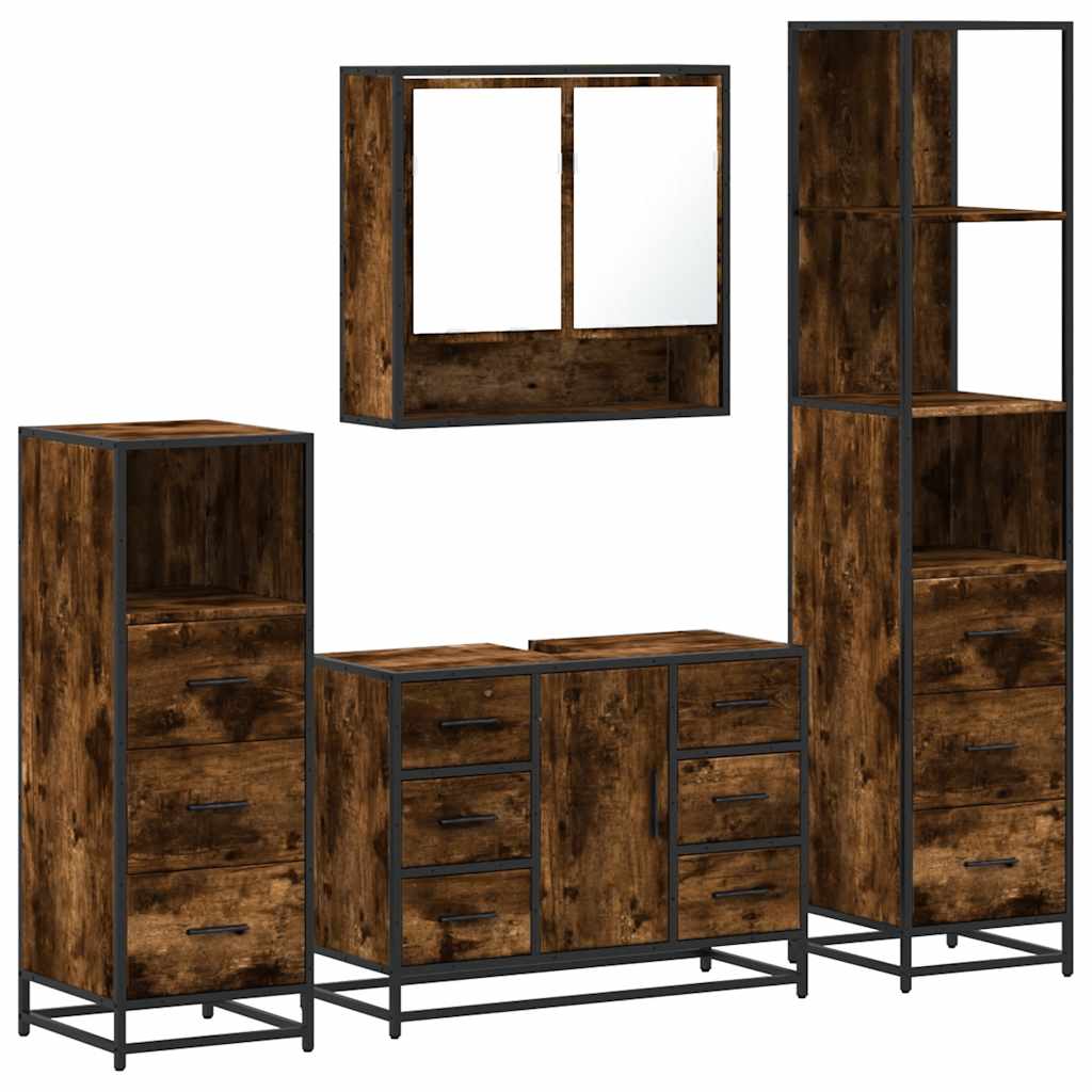 4-delige Badkamermeubelset bewerkt hout gerookt eikenkleurig is nu te koop bij PeponiXL, paradijselijk wonen!