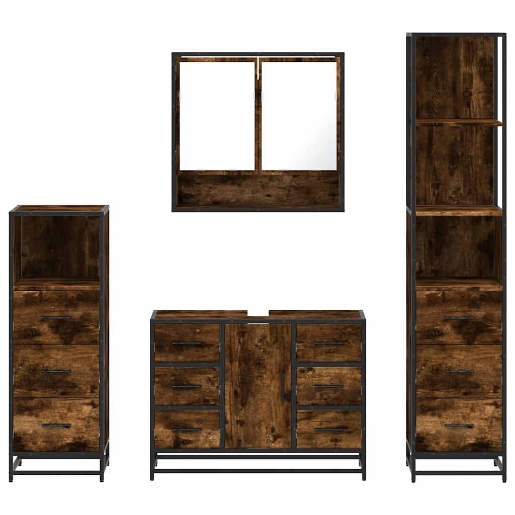 4-delige Badkamermeubelset bewerkt hout gerookt eikenkleurig is nu te koop bij PeponiXL, paradijselijk wonen!