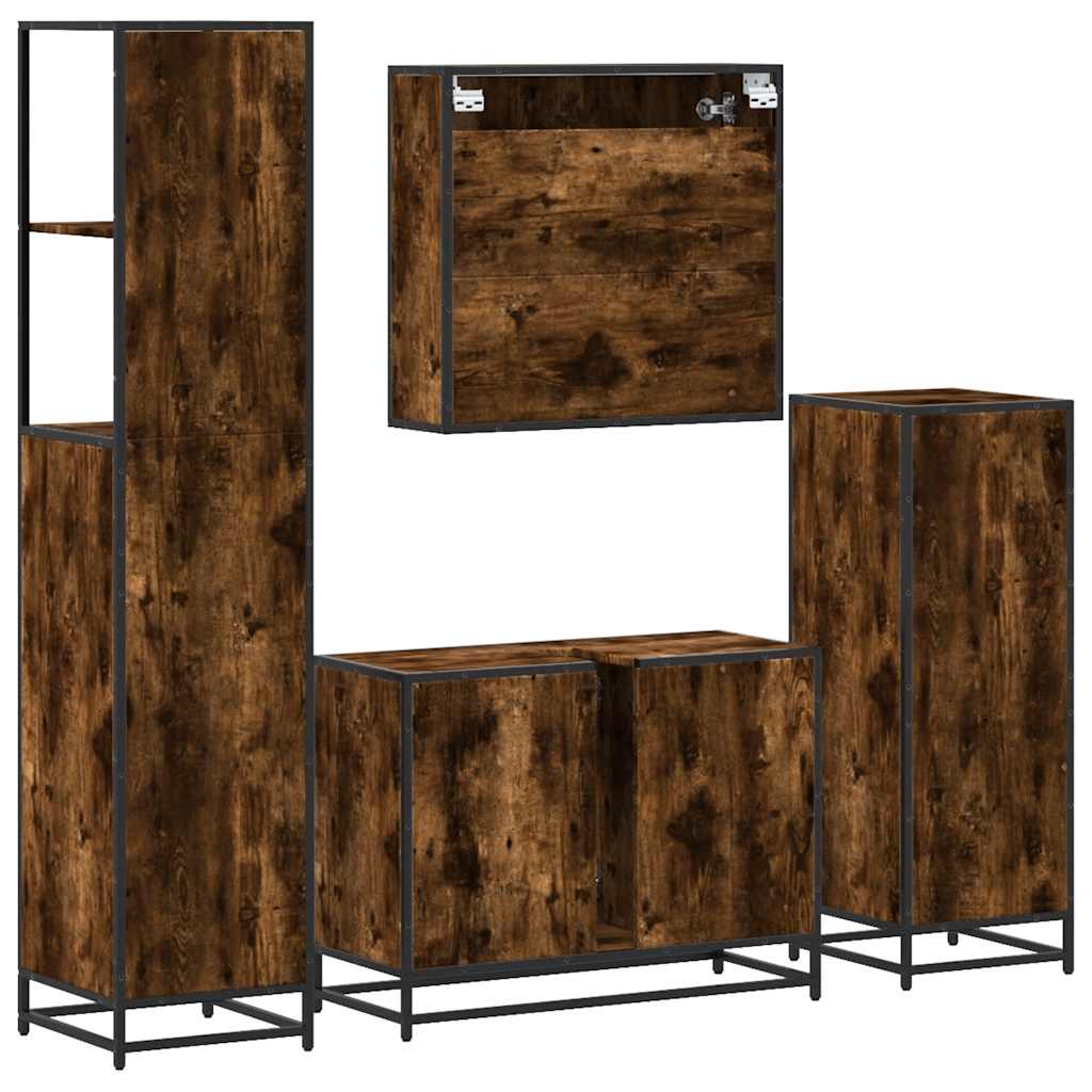 4-delige Badkamermeubelset bewerkt hout gerookt eikenkleurig is nu te koop bij PeponiXL, paradijselijk wonen!