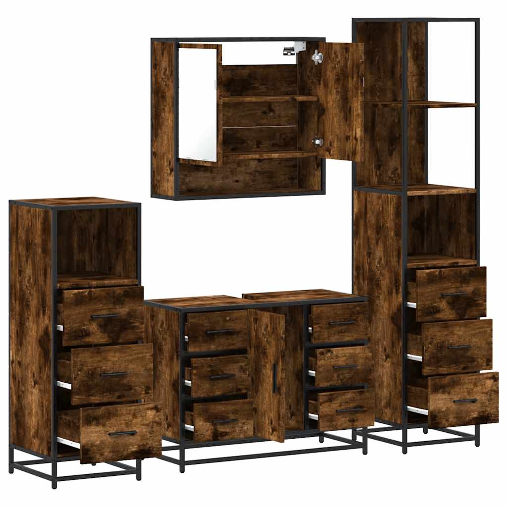 4-delige Badkamermeubelset bewerkt hout gerookt eikenkleurig is nu te koop bij PeponiXL, paradijselijk wonen!