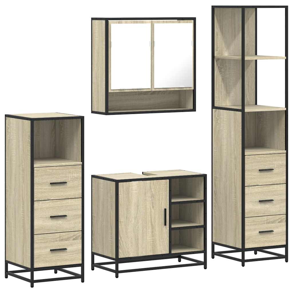 4-delige Badkamermeubelset bewerkt hout sonoma eikenkleurig is nu te koop bij PeponiXL, paradijselijk wonen!