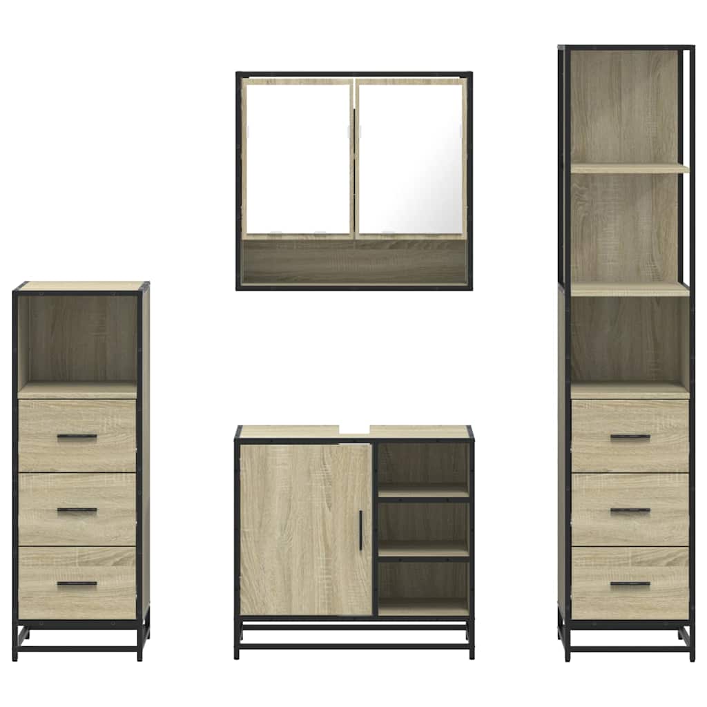 4-delige Badkamermeubelset bewerkt hout sonoma eikenkleurig is nu te koop bij PeponiXL, paradijselijk wonen!