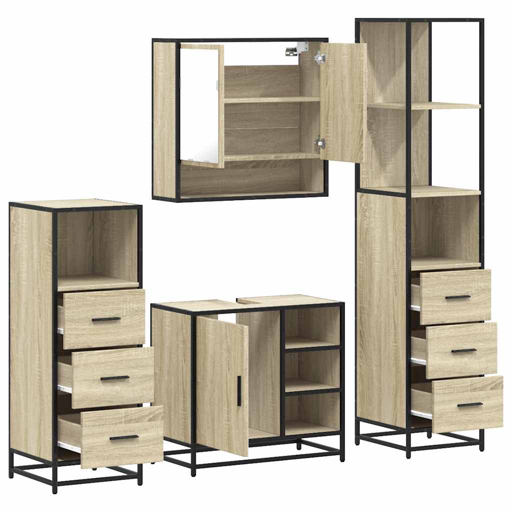 4-delige Badkamermeubelset bewerkt hout sonoma eikenkleurig is nu te koop bij PeponiXL, paradijselijk wonen!