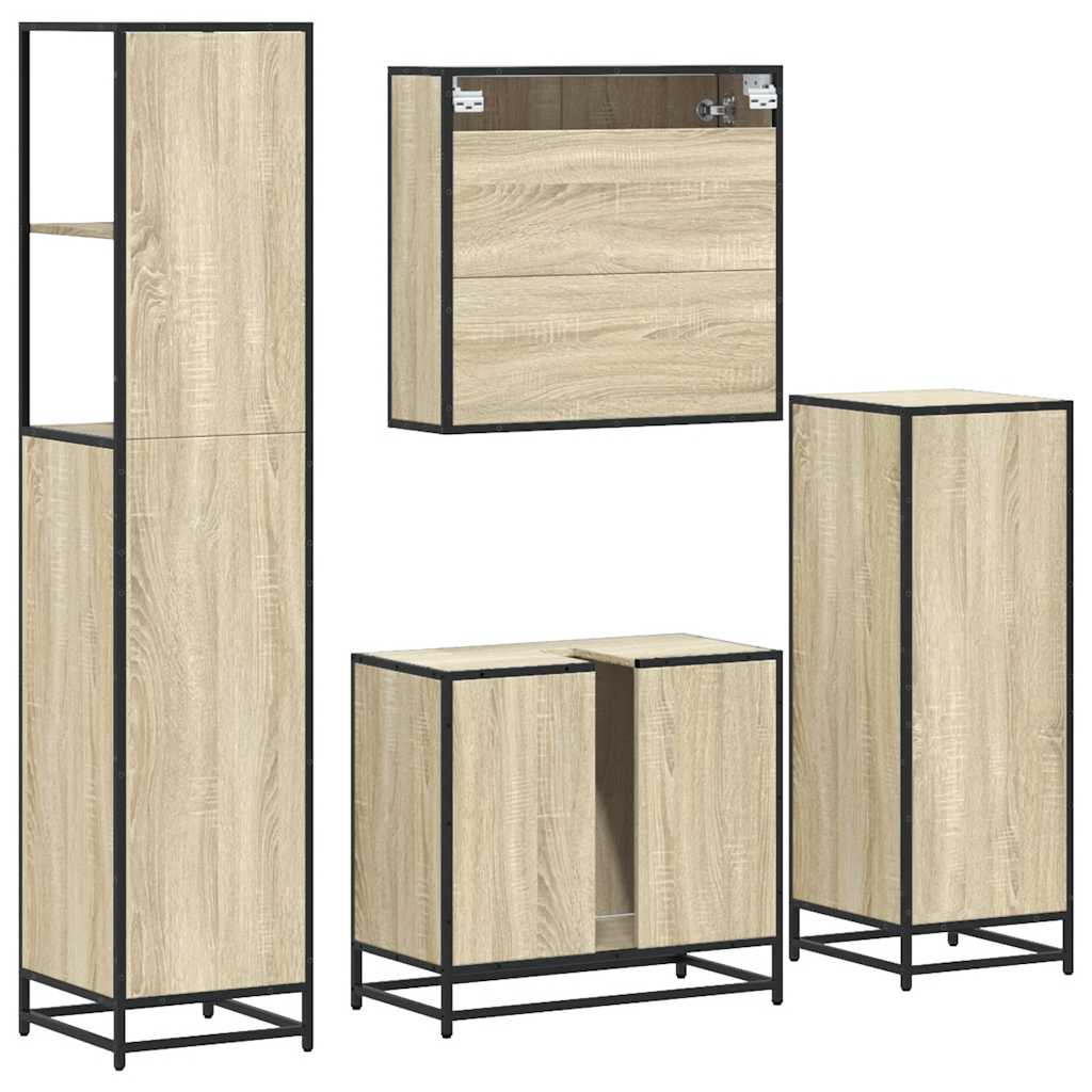 4-delige Badkamermeubelset bewerkt hout sonoma eikenkleurig is nu te koop bij PeponiXL, paradijselijk wonen!