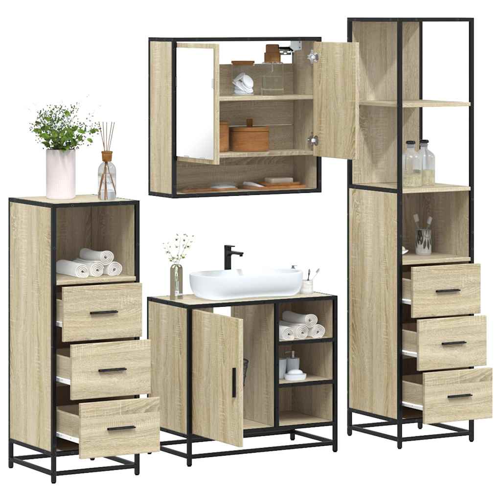 4-delige Badkamermeubelset bewerkt hout sonoma eikenkleurig is nu te koop bij PeponiXL, paradijselijk wonen!