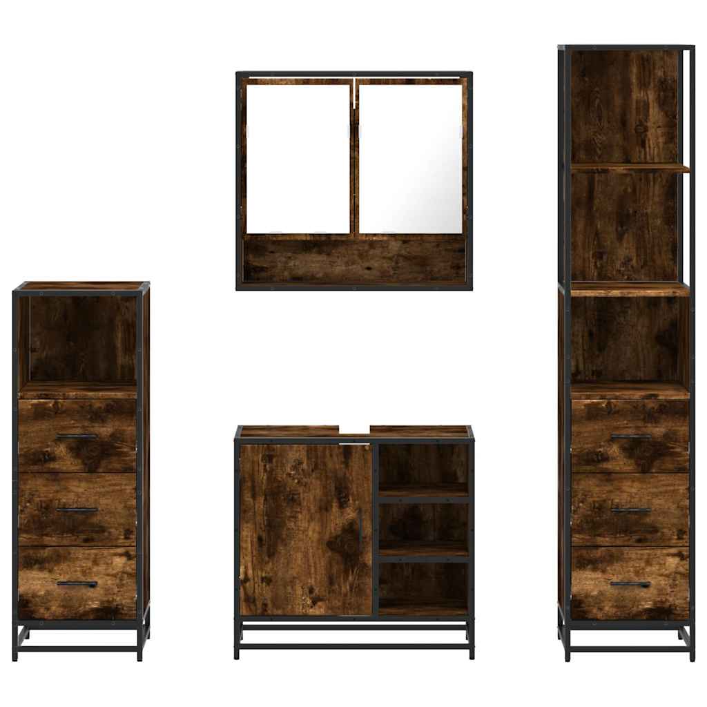 4-delige Badkamermeubelset bewerkt hout gerookt eikenkleurig is nu te koop bij PeponiXL, paradijselijk wonen!