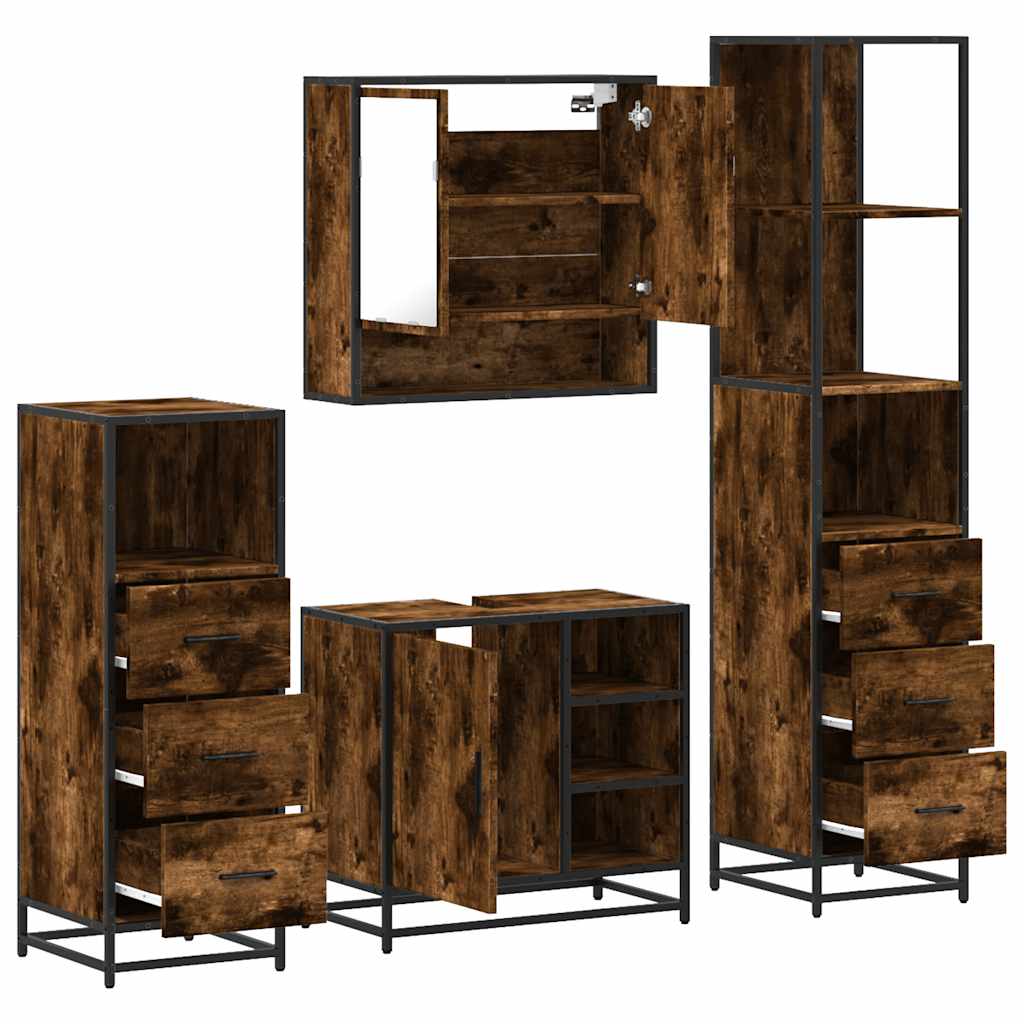 4-delige Badkamermeubelset bewerkt hout gerookt eikenkleurig is nu te koop bij PeponiXL, paradijselijk wonen!