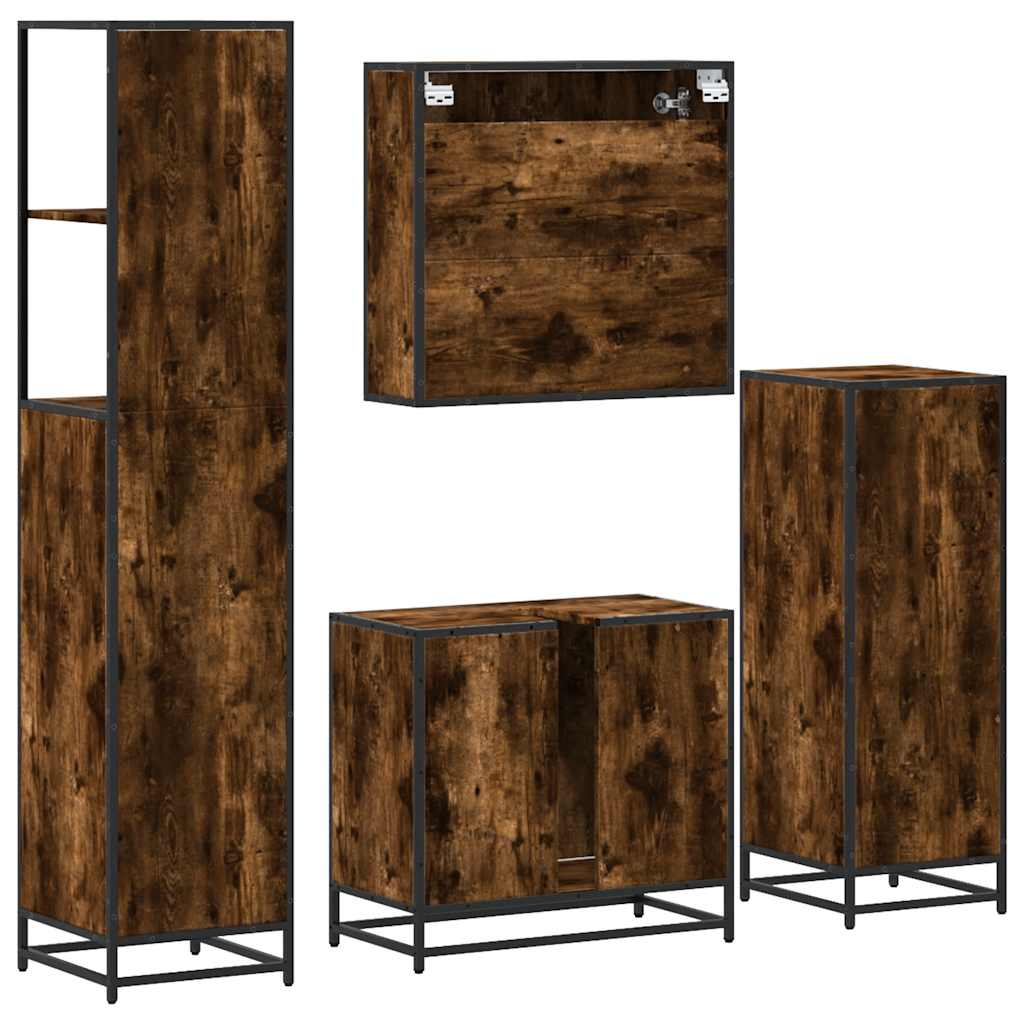 4-delige Badkamermeubelset bewerkt hout gerookt eikenkleurig is nu te koop bij PeponiXL, paradijselijk wonen!