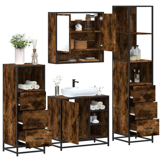 4-delige Badkamermeubelset bewerkt hout gerookt eikenkleurig is nu te koop bij PeponiXL, paradijselijk wonen!